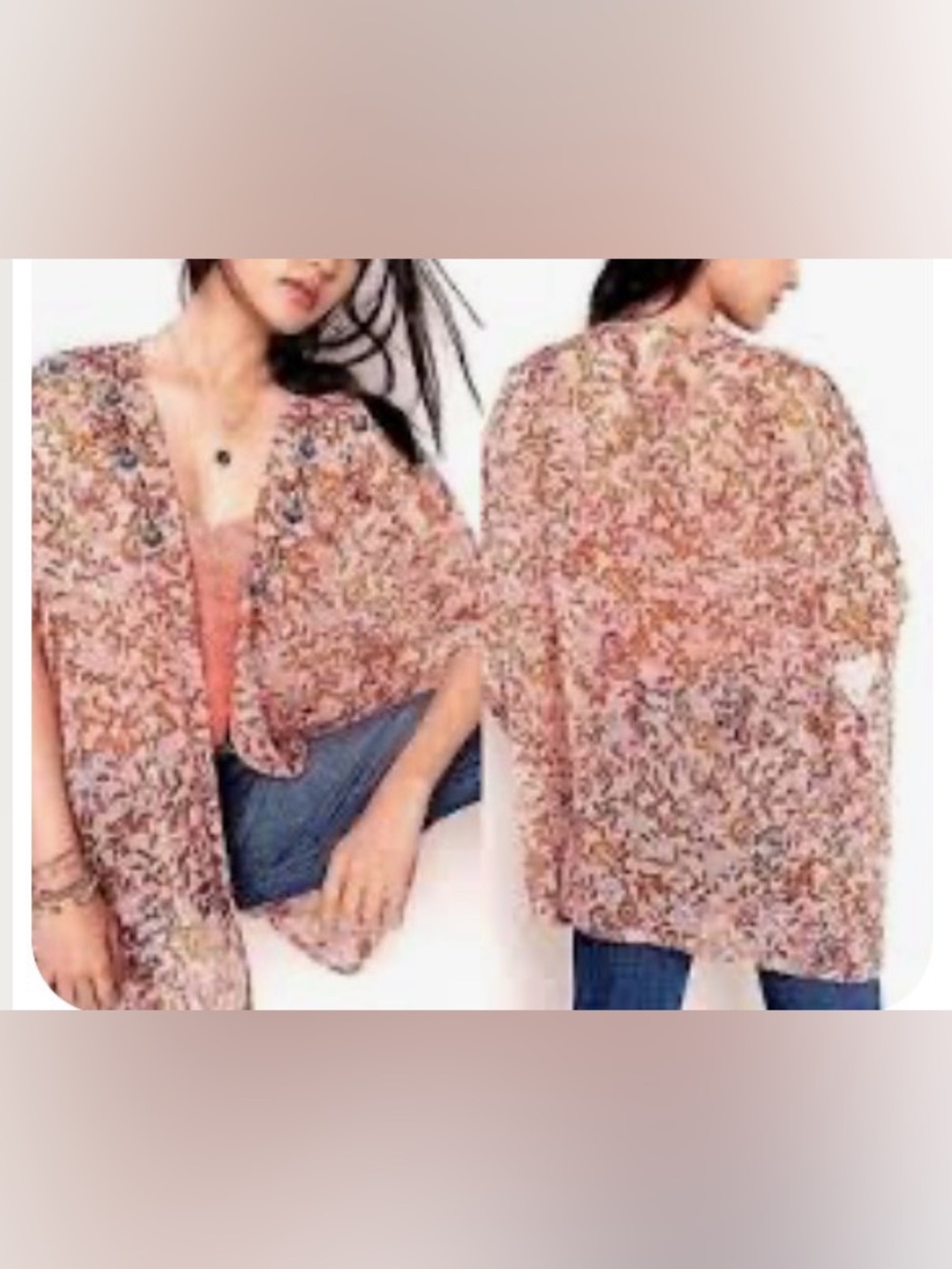Anthro Bella Shimmer Kimono OS Boho Sheer Floral Beaded  Festival Resortwear